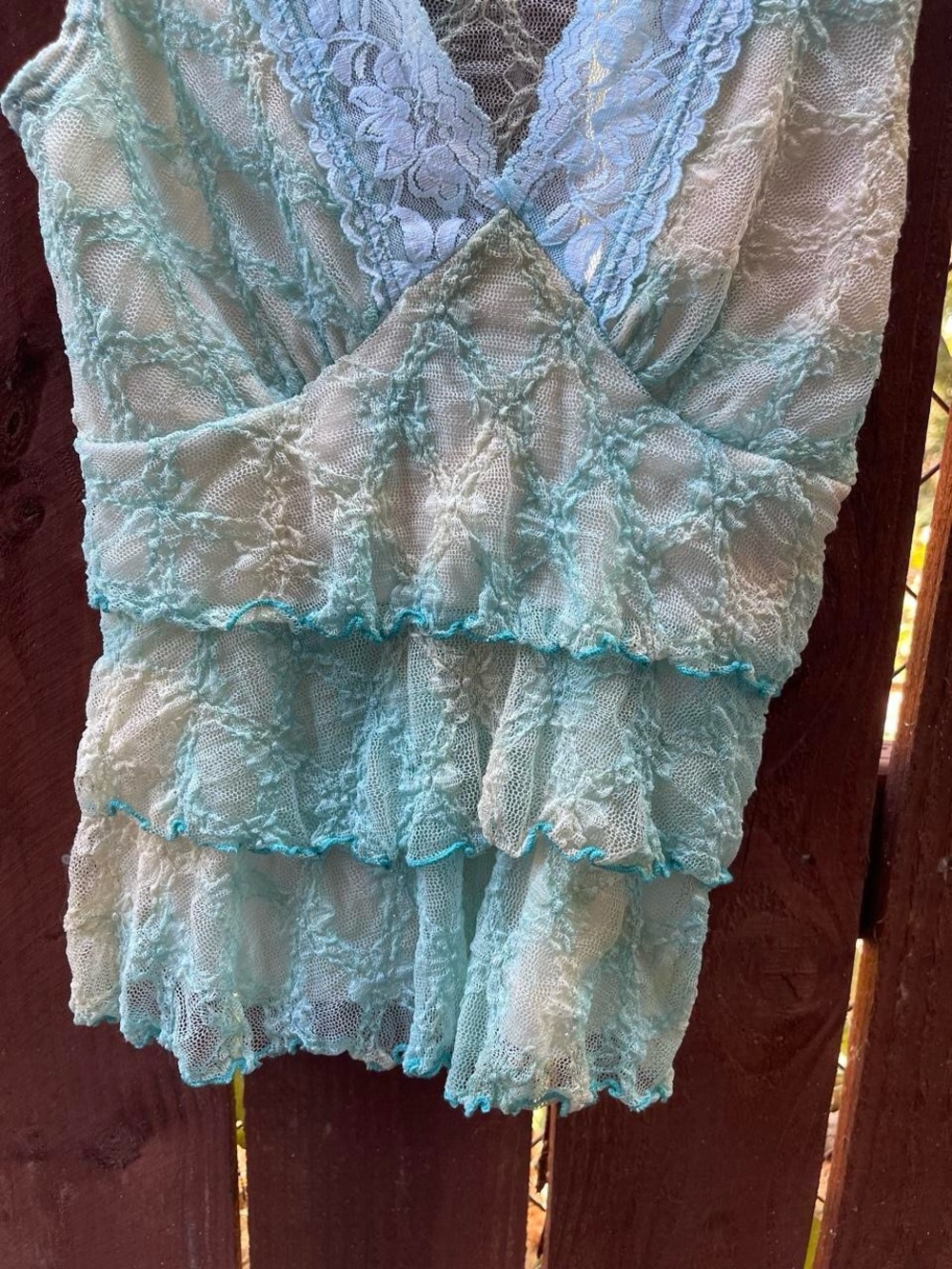 Free Lunch Y2k Fairycore Whimsy Blue Yellow Lace Ruffle Tier Top Lace V-Neck Sm - Picture 5 of 7